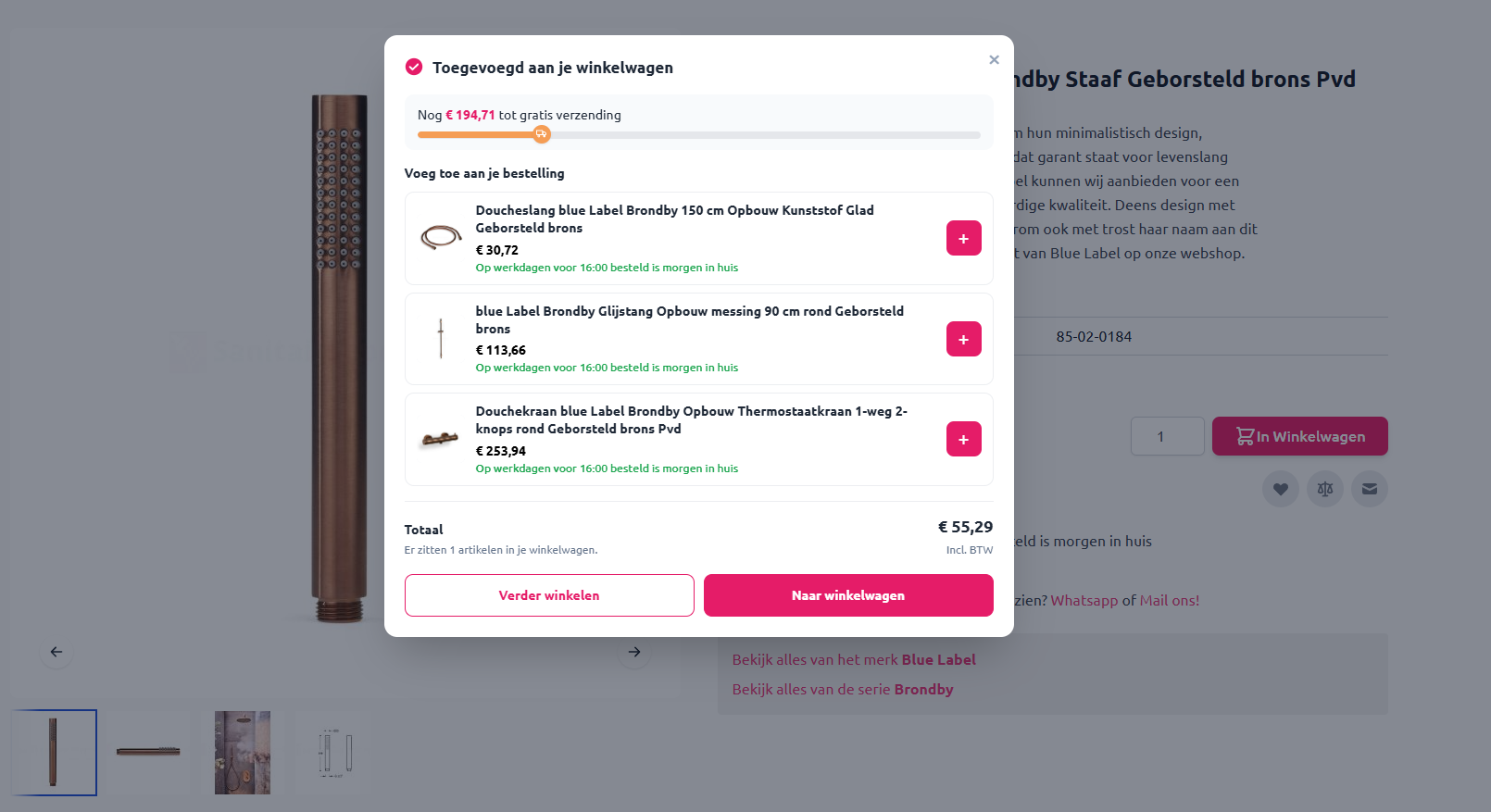 Verzending & Cross-sell Popup (Magento) screenshot 1