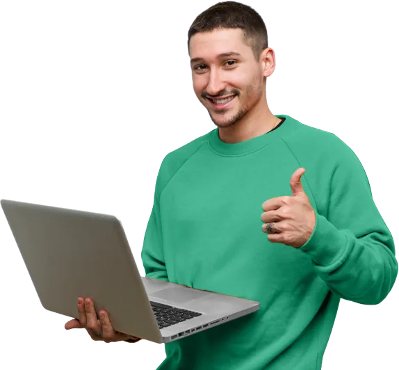 Hazenco gebruiker met laptop en duim omhoog